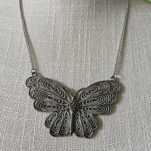 Vintage Huge Silverton Filigree Butterfly Necklace